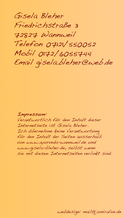 Gisela Bleher, Ayurveda-Massage-Therapeutin, Friedrichstr. 3, 2827 Wannweil